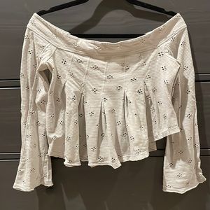 FREE PEOPLE off shoulder pleated bell long sleeve top